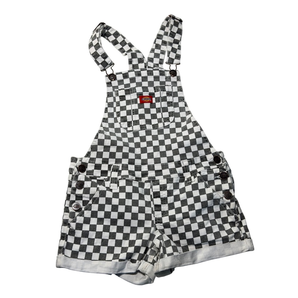 Dickies Womens Bib Checkerboard Denim Shortalls Black White Size M Streetstyle